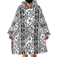 Hawaii Vintage Gray Hibiscus Tapa Pattern Wearable Blanket Hoodie LT05 - Polynesian Pride