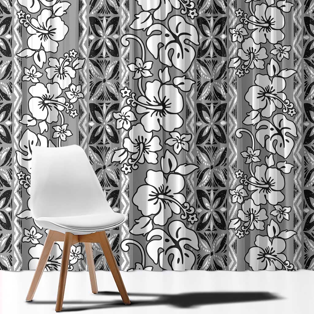Hawaii Vintage Gray Hibiscus Tapa Pattern Window Curtain LT05 - Polynesian Pride