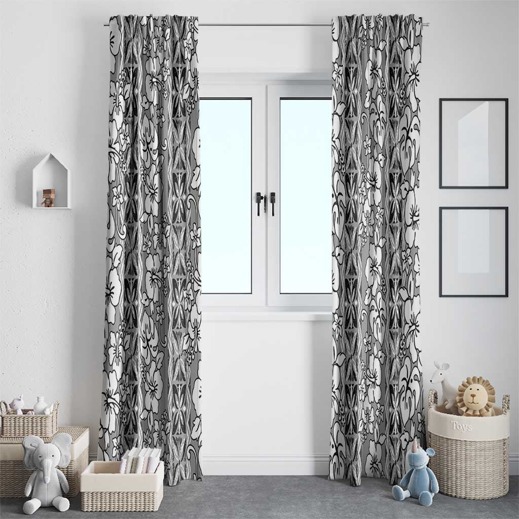 Hawaii Vintage Gray Hibiscus Tapa Pattern Window Curtain LT05 - Polynesian Pride
