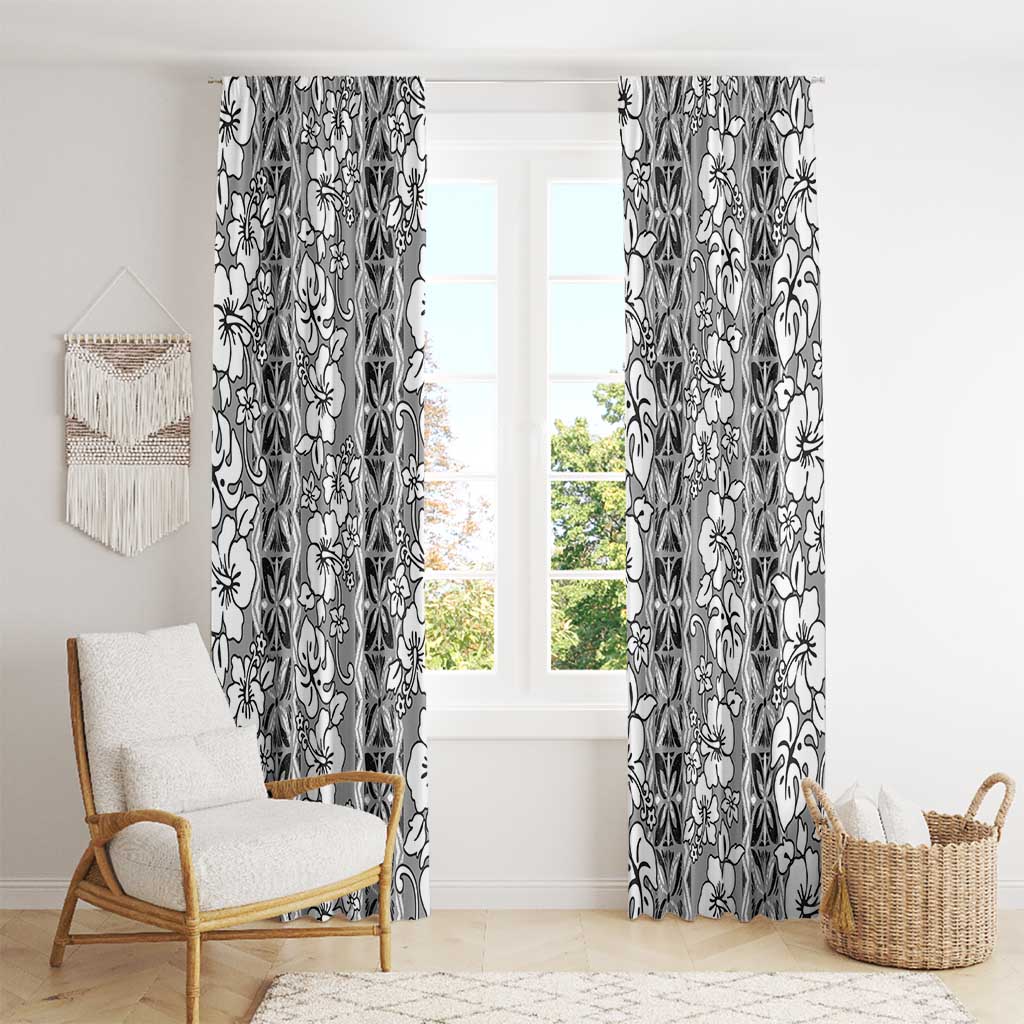 Hawaii Vintage Gray Hibiscus Tapa Pattern Window Curtain LT05 - Polynesian Pride