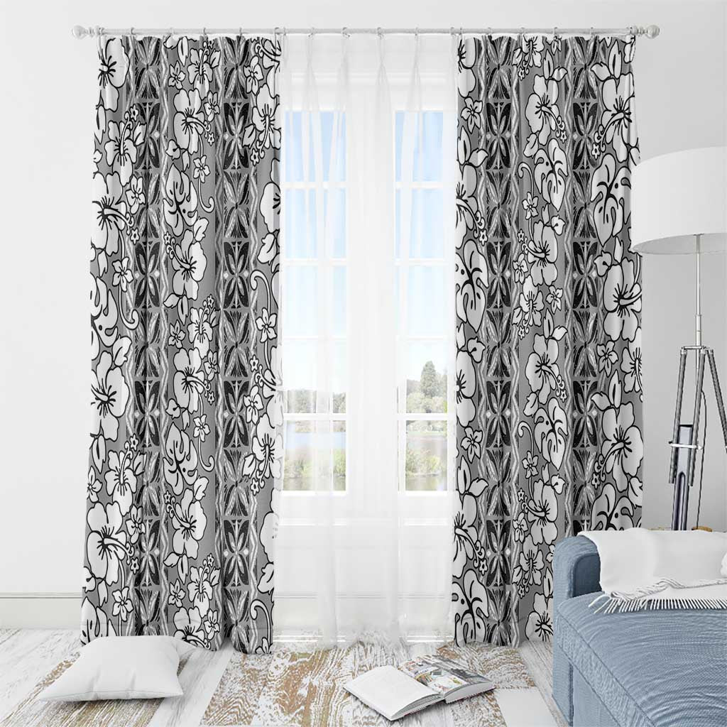 Hawaii Vintage Gray Hibiscus Tapa Pattern Window Curtain LT05 - Polynesian Pride