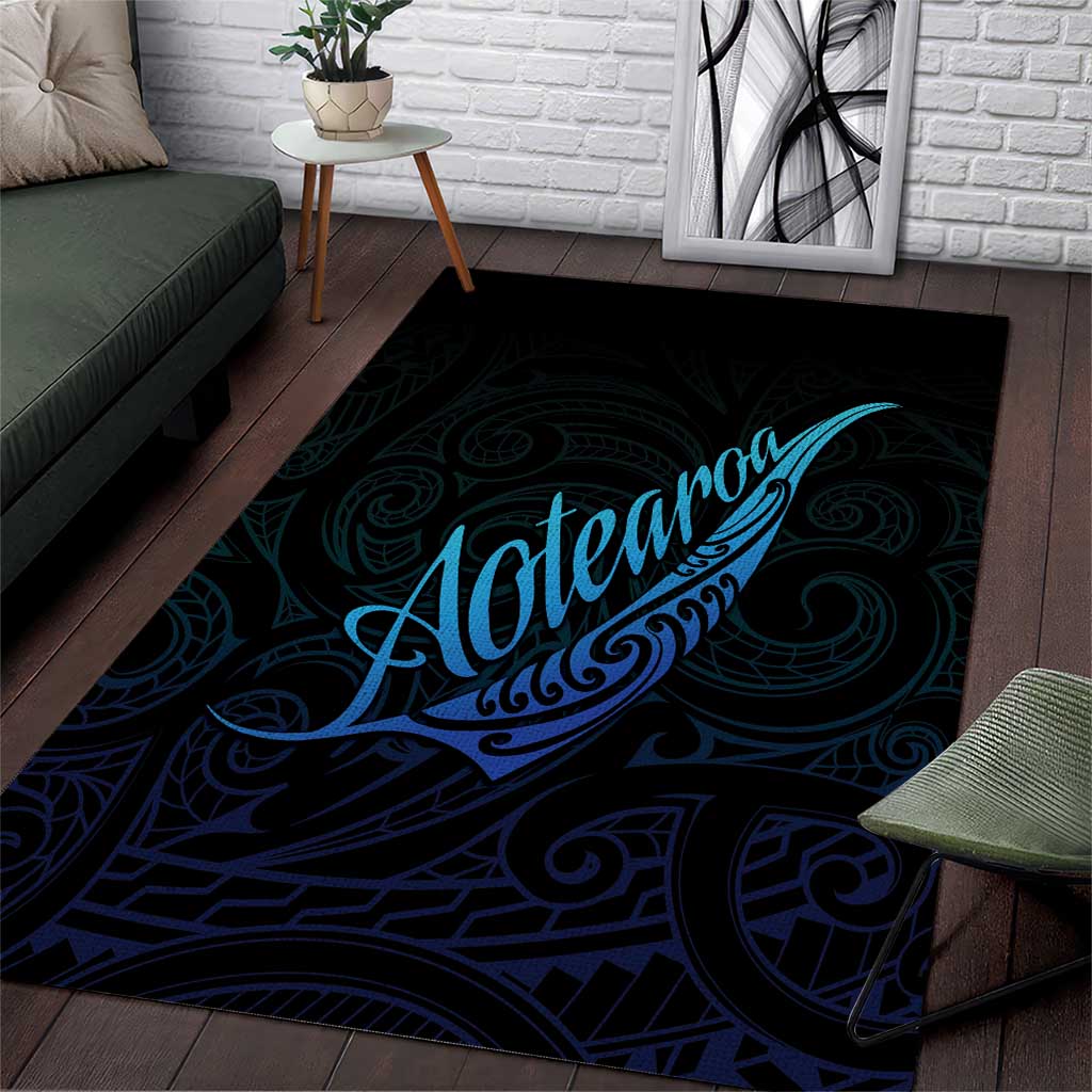 Aotearoa New Zealand Area Rug Koru Fern Blue Gradient