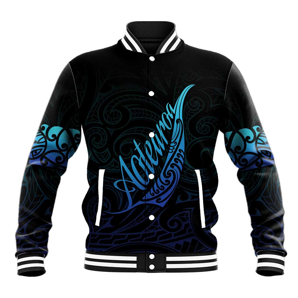Aotearoa New Zealand Baseball Jacket Koru Fern Blue Gradient LT05 Unisex Blue - Polynesian Pride