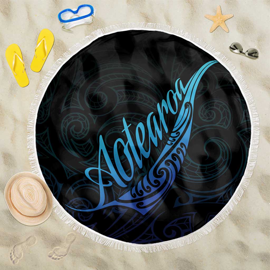 Aotearoa New Zealand Beach Blanket Koru Fern Blue Gradient LT05 One Size 150cm Blue - Polynesian Pride