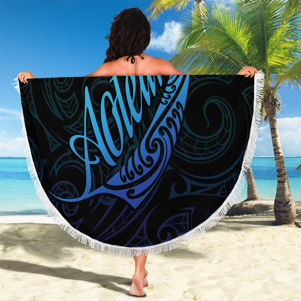 Aotearoa New Zealand Beach Blanket Koru Fern Blue Gradient LT05 - Polynesian Pride