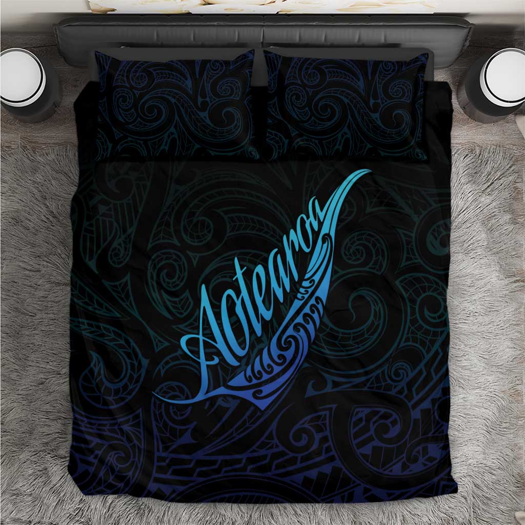 Aotearoa New Zealand Bedding Set Koru Fern Blue Gradient