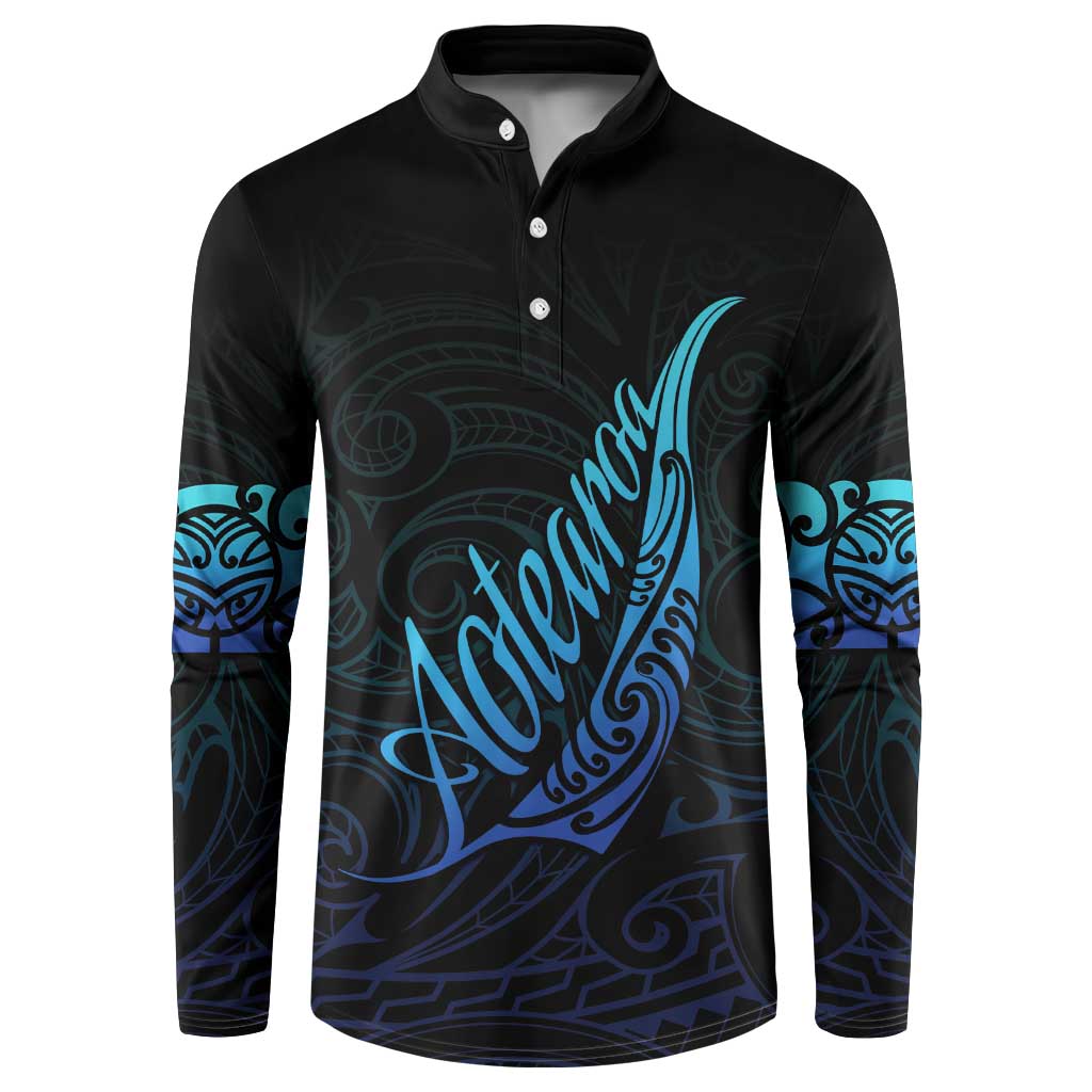 Aotearoa New Zealand Button Sweatshirt Koru Fern Blue Gradient LT05 Blue - Polynesian Pride