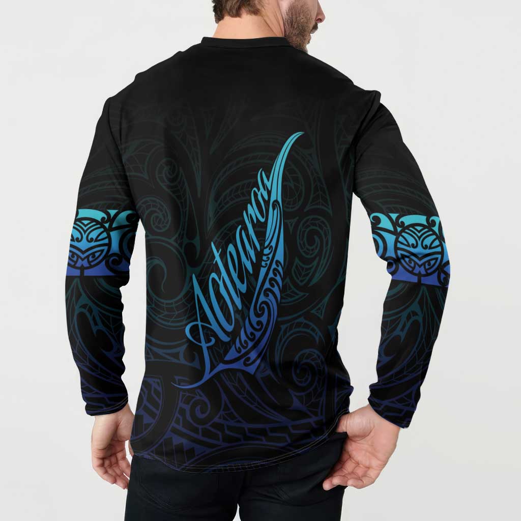 Aotearoa New Zealand Button Sweatshirt Koru Fern Blue Gradient LT05 - Polynesian Pride