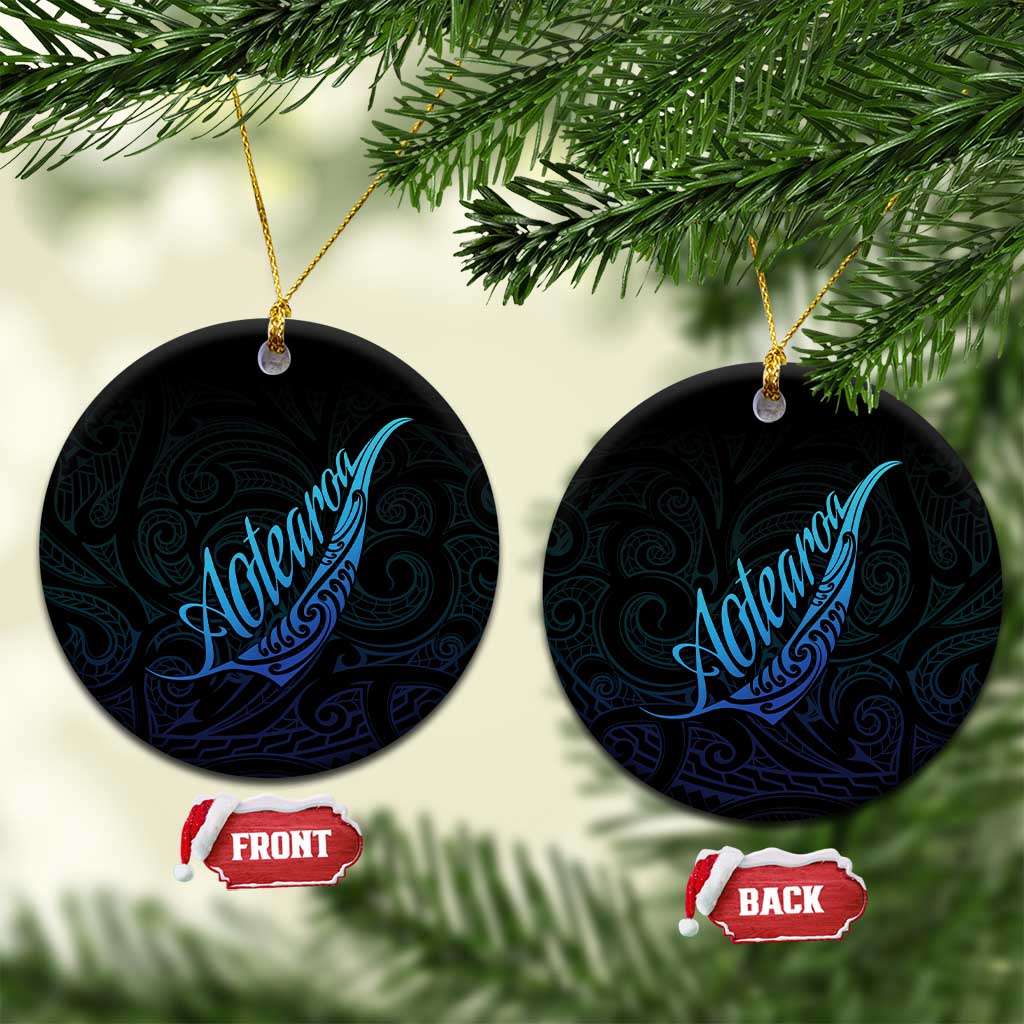 Aotearoa New Zealand Ceramic Ornament Koru Fern Blue Gradient LT05 Circle Blue - Polynesian Pride