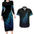 Aotearoa New Zealand Couples Matching Long Sleeve Bodycon Dress and Hawaiian Shirt Koru Fern Blue Gradient