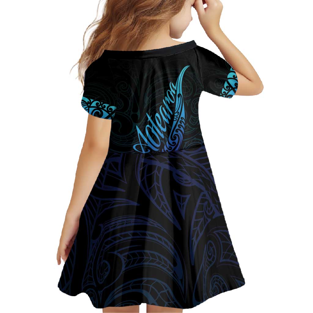 Aotearoa New Zealand Family Matching Off Shoulder Maxi Dress and Hawaiian Shirt Koru Fern Blue Gradient