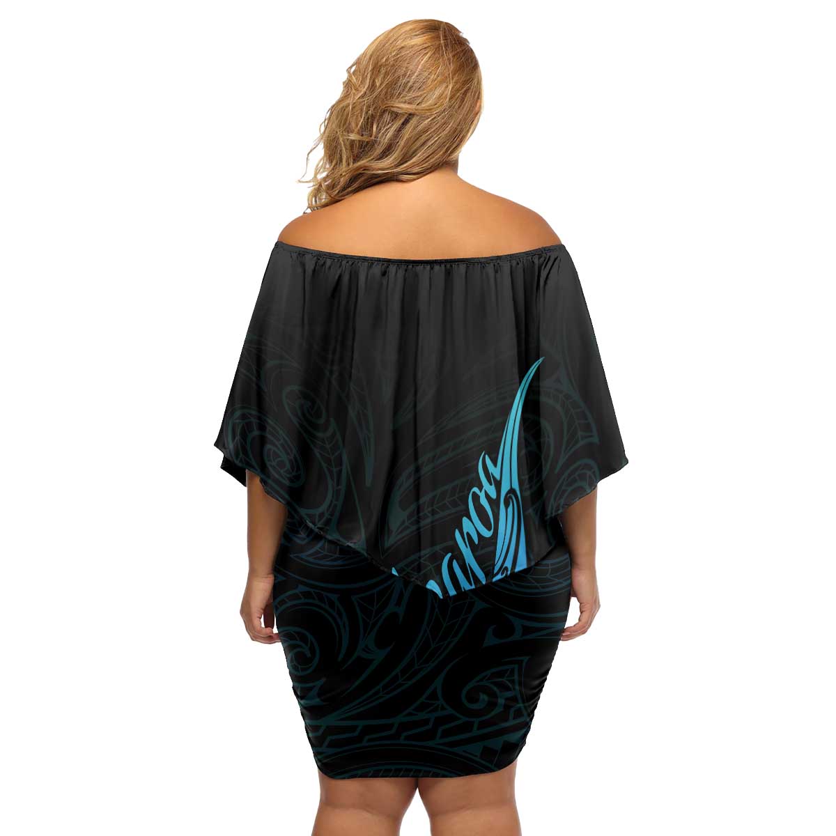 Aotearoa New Zealand Family Matching Off Shoulder Short Dress and Hawaiian Shirt Koru Fern Blue Gradient
