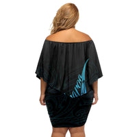 Aotearoa New Zealand Family Matching Off Shoulder Short Dress and Hawaiian Shirt Koru Fern Blue Gradient