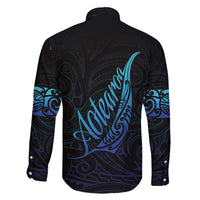 Aotearoa New Zealand Family Matching Short Sleeve Bodycon Dress and Hawaiian Shirt Koru Fern Blue Gradient