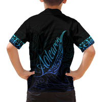 Aotearoa New Zealand Family Matching Tank Maxi Dress and Hawaiian Shirt Koru Fern Blue Gradient LT05 - Polynesian Pride
