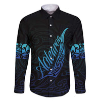 Aotearoa New Zealand Family Matching Tank Maxi Dress and Hawaiian Shirt Koru Fern Blue Gradient LT05 Dad's Shirt - Long Sleeve Blue - Polynesian Pride