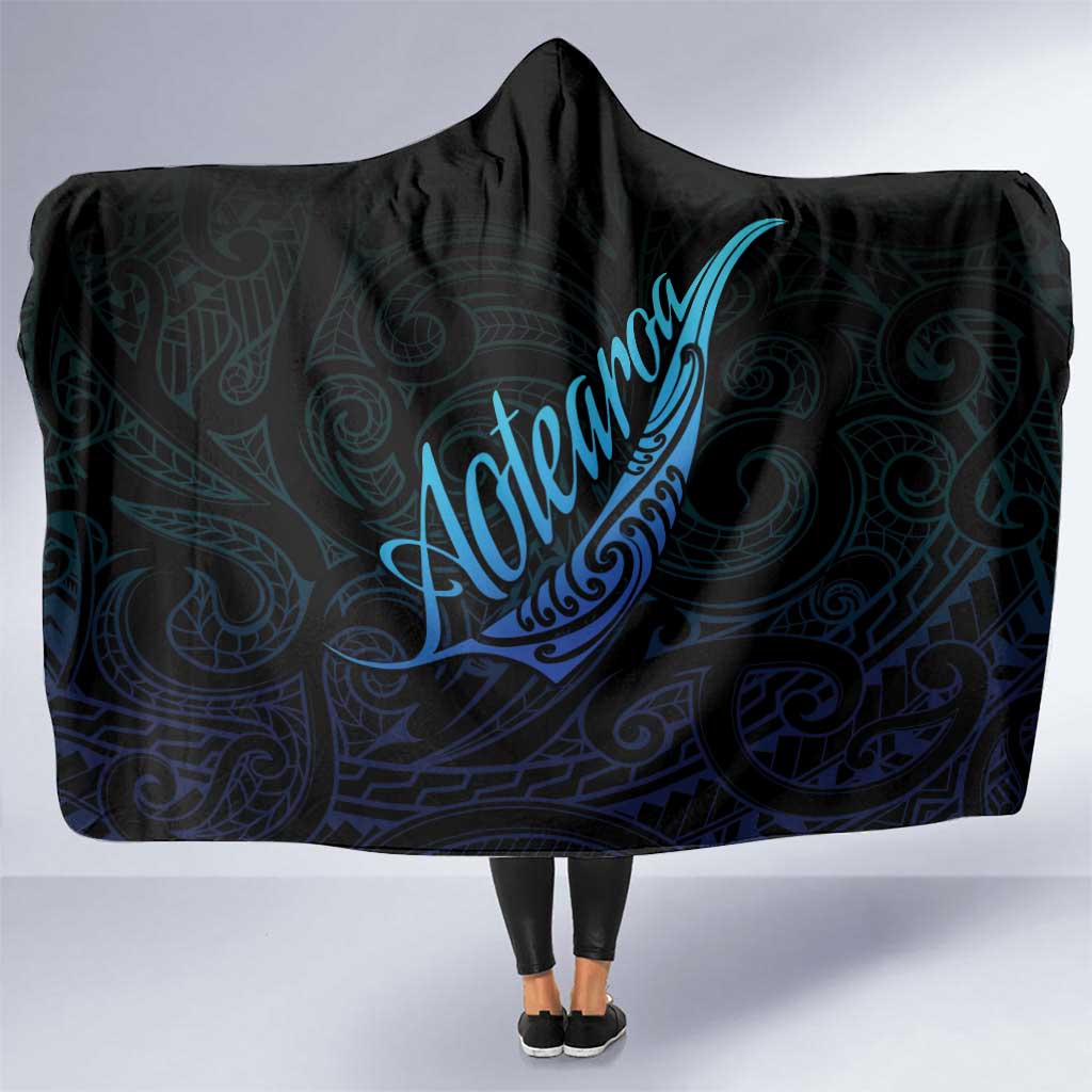 Aotearoa New Zealand Hooded Blanket Koru Fern Blue Gradient LT05 One Size Blue - Polynesian Pride