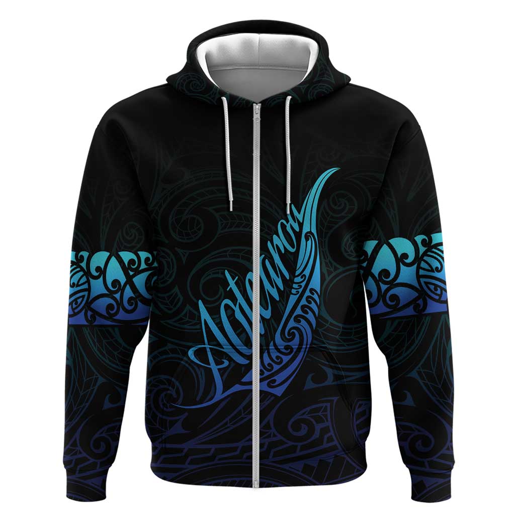 Aotearoa New Zealand Hoodie Koru Fern Blue Gradient LT05 Zip Hoodie Blue - Polynesian Pride
