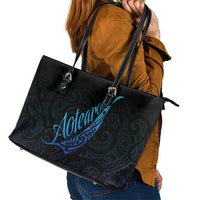 Aotearoa New Zealand Leather Tote Bag Koru Fern Blue Gradient LT05 - Polynesian Pride