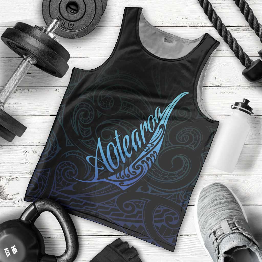 Aotearoa New Zealand Men Tank Top Koru Fern Blue Gradient LT05 - Polynesian Pride