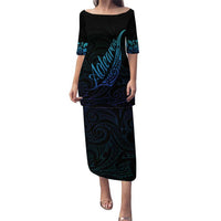 Aotearoa New Zealand Puletasi Koru Fern Blue Gradient LT05 Long Dress Blue - Polynesian Pride
