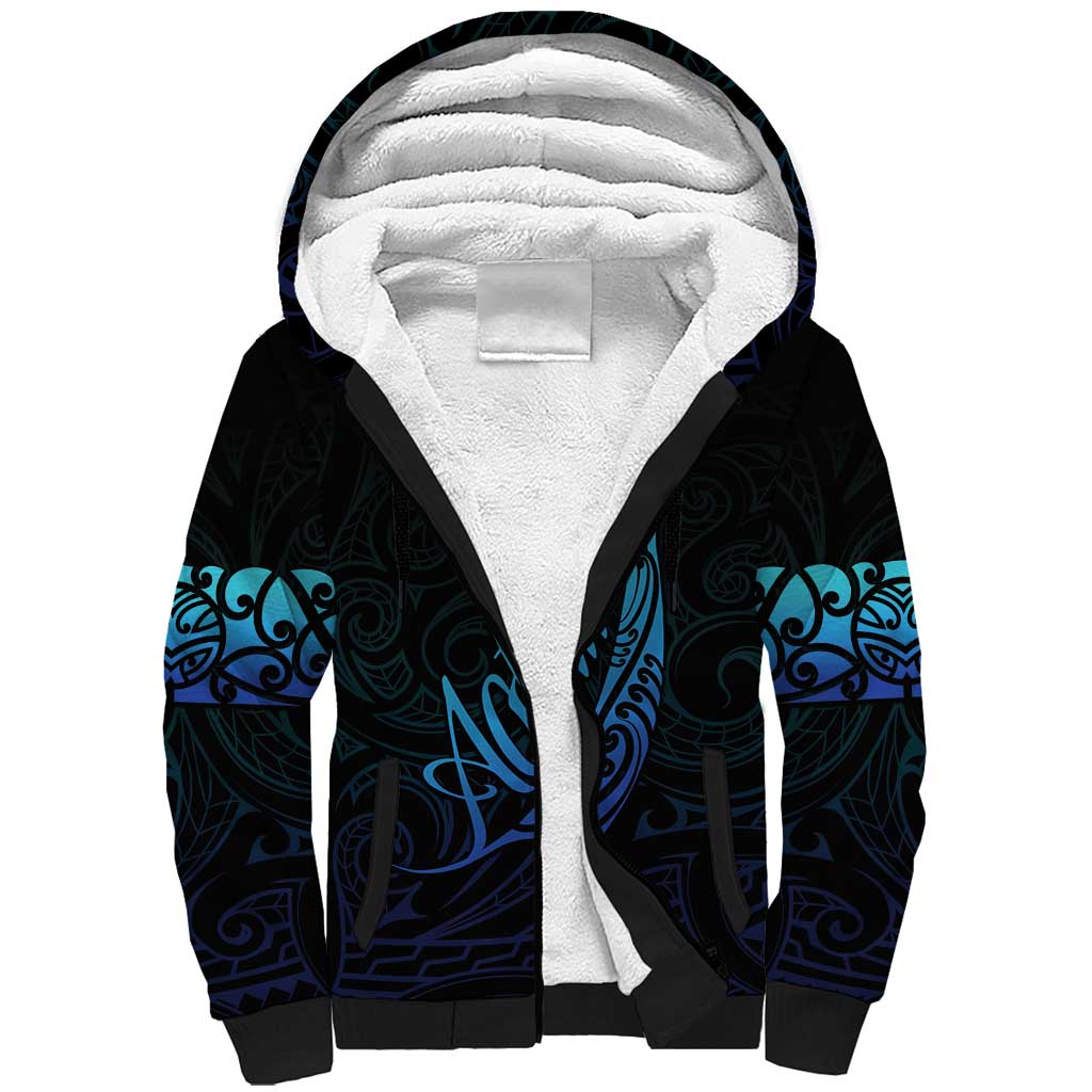 Aotearoa New Zealand Sherpa Hoodie Koru Fern Blue Gradient LT05 Unisex Blue - Polynesian Pride