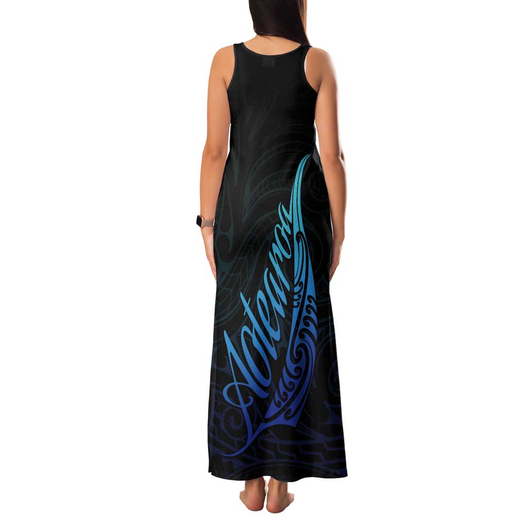 Aotearoa New Zealand Tank Maxi Dress Koru Fern Blue Gradient