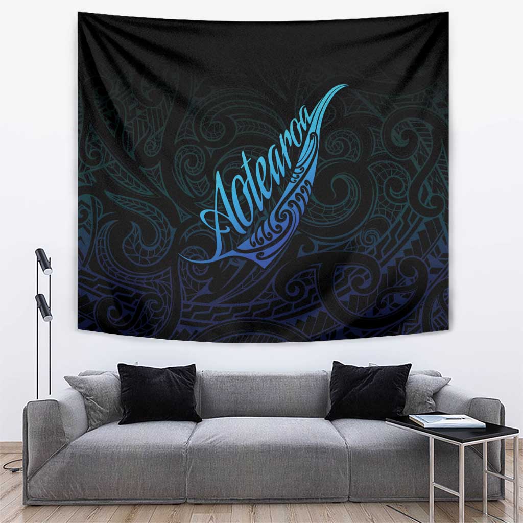 Aotearoa New Zealand Tapestry Koru Fern Blue Gradient