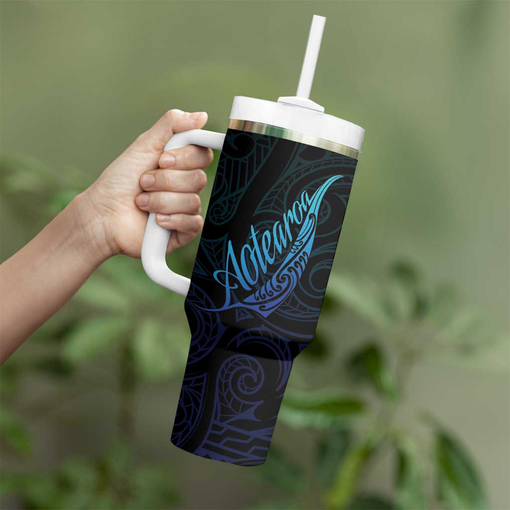 Aotearoa New Zealand Tumbler With Handle Koru Fern Blue Gradient LT05 - Polynesian Pride