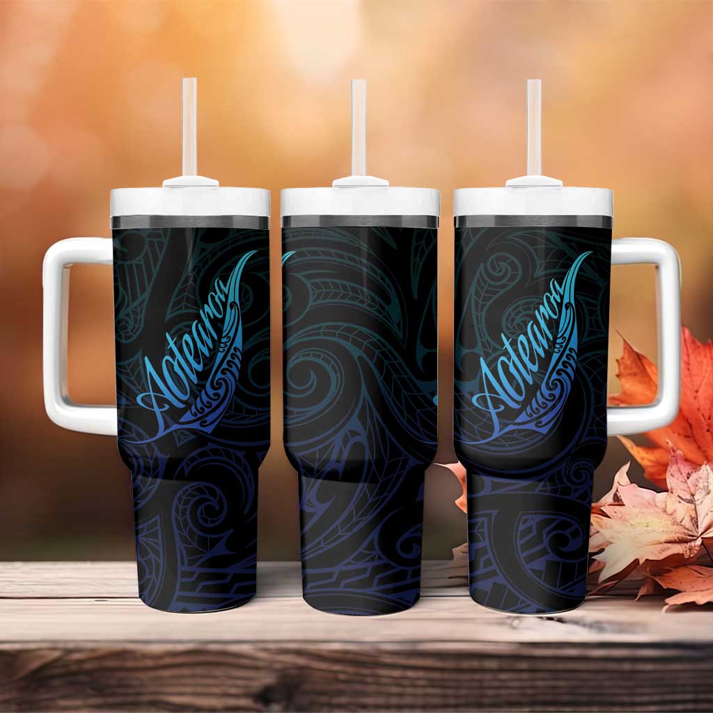 Aotearoa New Zealand Tumbler With Handle Koru Fern Blue Gradient LT05 - Polynesian Pride
