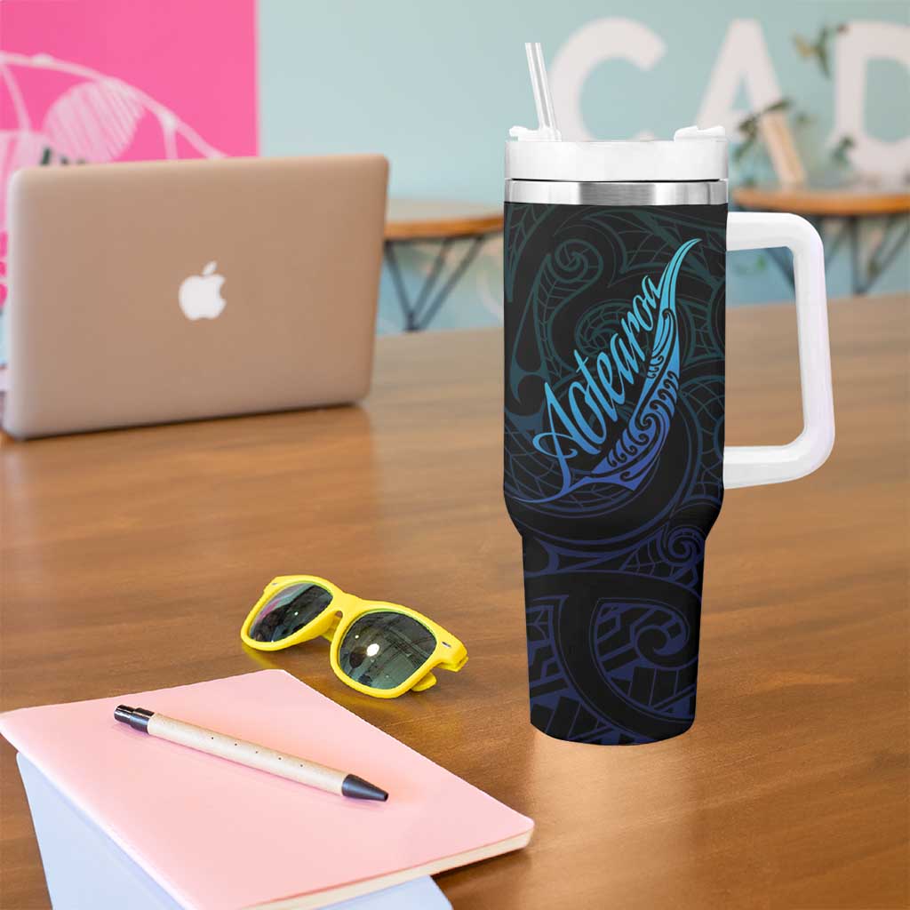 Aotearoa New Zealand Tumbler With Handle Koru Fern Blue Gradient LT05 - Polynesian Pride