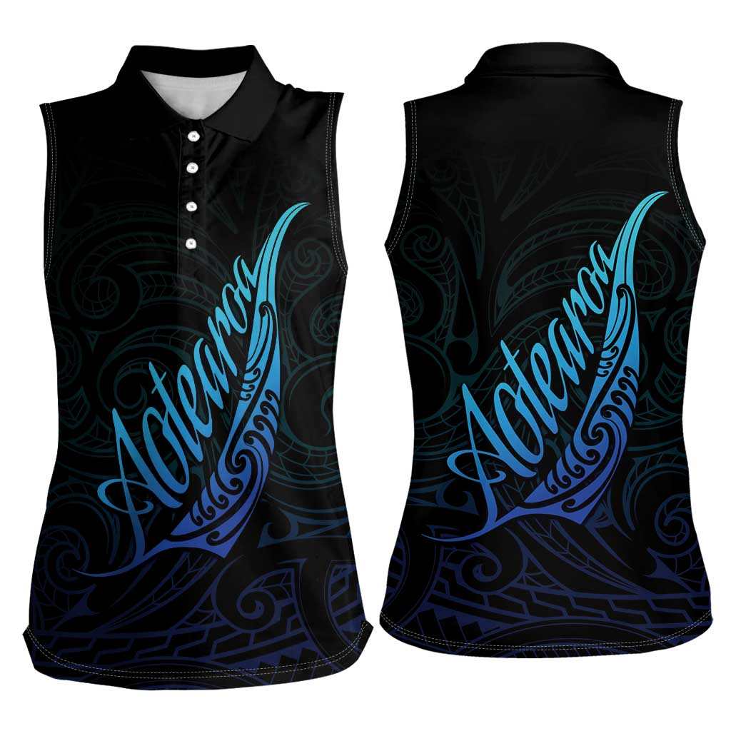 Aotearoa New Zealand Women Sleeveless Polo Shirt Koru Fern Blue Gradient