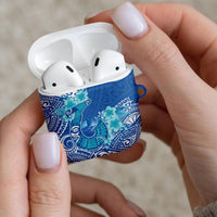 Hawaii Discoverers Day AirPods Case Polynesian Fish Hook With Hibiscus Blue LT05 - Polynesian Pride