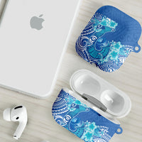 Hawaii Discoverers Day AirPods Case Polynesian Fish Hook With Hibiscus Blue LT05 - Polynesian Pride
