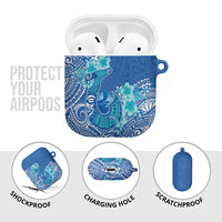 Hawaii Discoverers Day AirPods Case Polynesian Fish Hook With Hibiscus Blue LT05 - Polynesian Pride