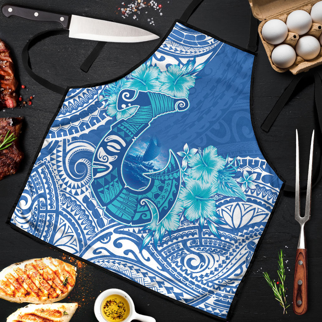 Hawaii Discoverers Day Apron Polynesian Fish Hook With Hibiscus Blue LT05 Blue - Polynesian Pride