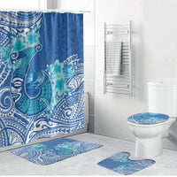 Hawaii Discoverers Day Bathroom Set Polynesian Fish Hook With Hibiscus Blue LT05 Bathroom Set (4 pcs) Blue - Polynesian Pride