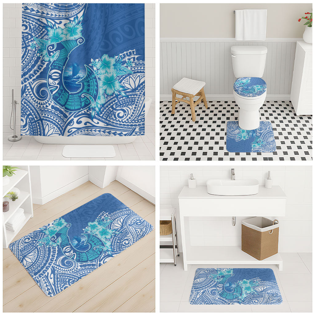 Hawaii Discoverers Day Bathroom Set Polynesian Fish Hook With Hibiscus Blue LT05 - Polynesian Pride