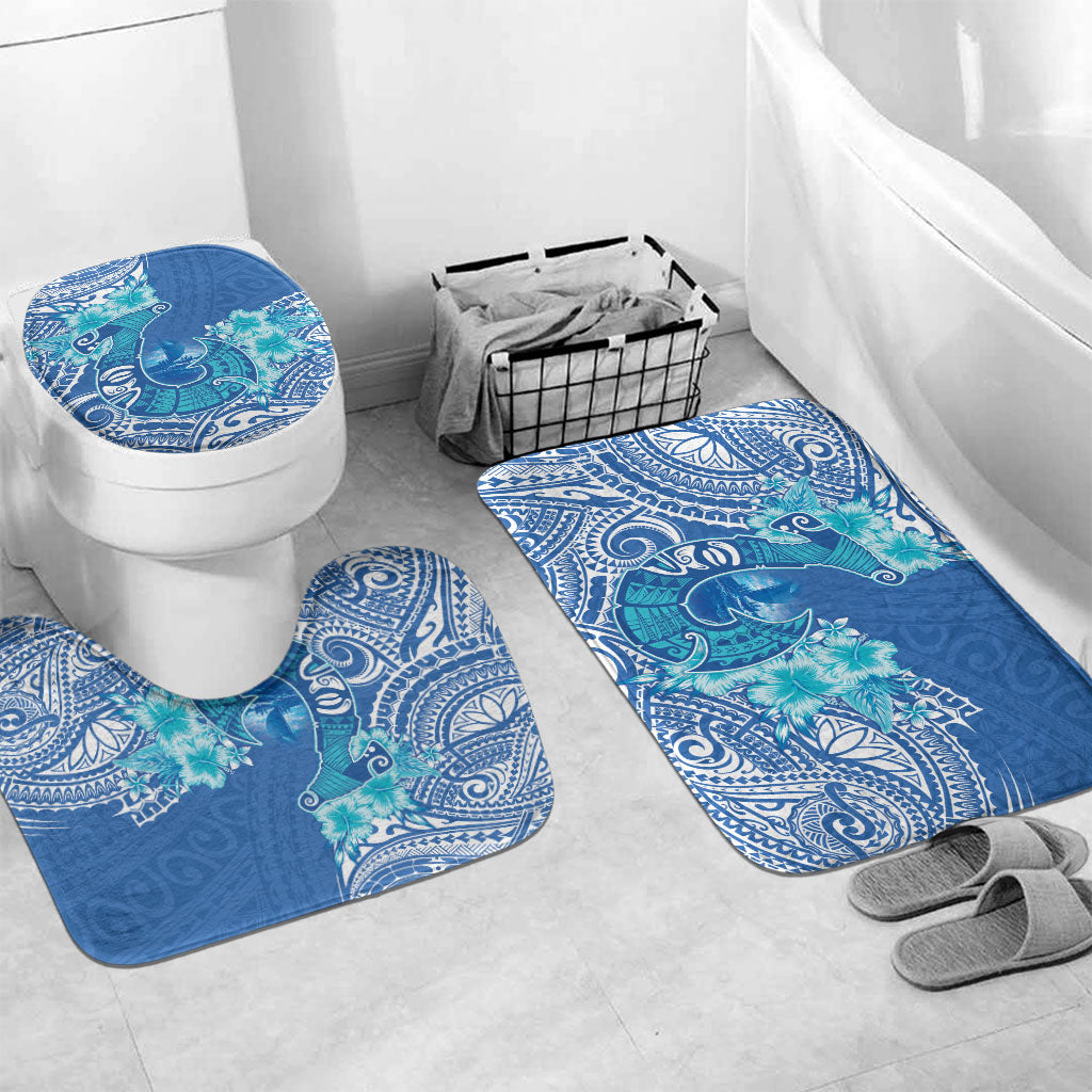 Hawaii Discoverers Day Bathroom Set Polynesian Fish Hook With Hibiscus Blue LT05 Mat Set Only (3 pcs) One Size Blue - Polynesian Pride