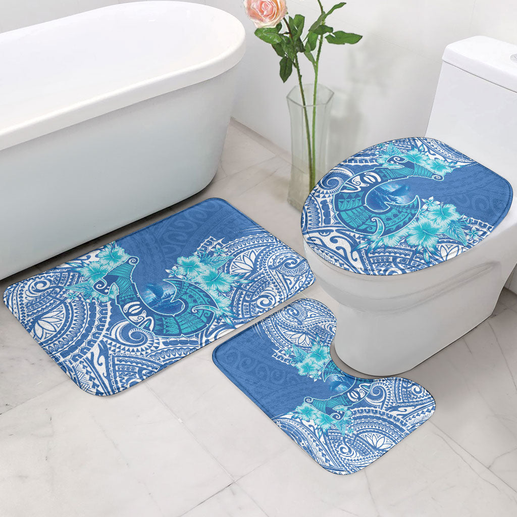 Hawaii Discoverers Day Bathroom Set Polynesian Fish Hook With Hibiscus Blue LT05 - Polynesian Pride