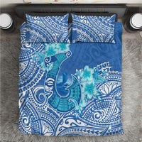 Hawaii Discoverers Day Bedding Set Polynesian Fish Hook With Hibiscus Blue LT05 Blue - Polynesian Pride