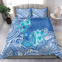 Hawaii Discoverers Day Bedding Set Polynesian Fish Hook With Hibiscus Blue LT05 - Polynesian Pride