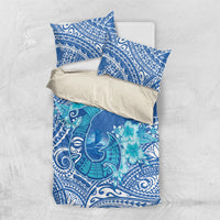 Hawaii Discoverers Day Bedding Set Polynesian Fish Hook With Hibiscus Blue LT05 US Twin 172cm x 218cm Blue - Polynesian Pride