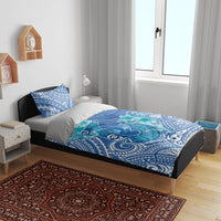 Hawaii Discoverers Day Bedding Set Polynesian Fish Hook With Hibiscus Blue LT05 - Polynesian Pride