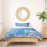 Hawaii Discoverers Day Bedding Set Polynesian Fish Hook With Hibiscus Blue LT05 - Polynesian Pride