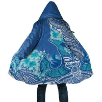 Hawaii Discoverers Day Cloak Polynesian Fish Hook With Hibiscus Blue LT05 Unisex Blue - Polynesian Pride