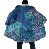 Hawaii Discoverers Day Cloak Polynesian Fish Hook With Hibiscus Blue LT05 - Polynesian Pride