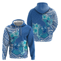 Hawaii Discoverers Day Hoodie Polynesian Fish Hook With Hibiscus Blue LT05 - Polynesian Pride