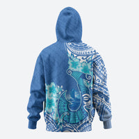 Hawaii Discoverers Day Hoodie Polynesian Fish Hook With Hibiscus Blue LT05 - Polynesian Pride