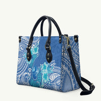 Hawaii Discoverers Day Leather Bag Polynesian Fish Hook With Hibiscus Blue LT05 Blue - Polynesian Pride